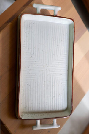 Ceramic Rectangular Serving Tray with Handle (Platter) – Elegant Blue Pottery Design