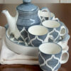 Hand-Painted Gray and White Moroccan Ceramic Tea Pot Set – Traditional Blue Pottery Design