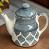 Hand-Painted Gray and White Moroccan Ceramic Tea Pot Set – Traditional Blue Pottery Design - Image 3