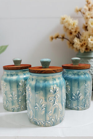 Handcrafted Ceramic Blue Pottery Jar – Stylish Kitchen Storage Container (Pack of 1)