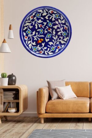 Elegant 8" Handmade Blue Pottery Wall Plates – Traditional Indian Ceramic Art Decor