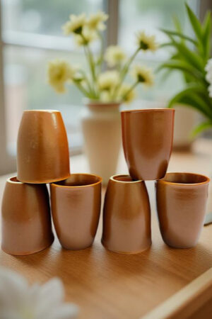 6-Piece Glossy Ceramic Kulhad Cups – 180 ML Each with Hand-Painted Blue Pottery Design