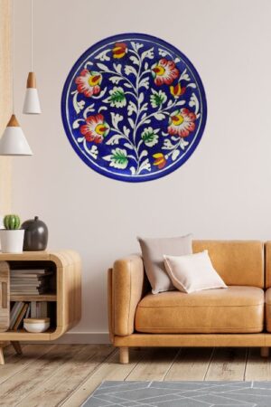 Handmade 8" Blue Pottery Wall Plates – Traditional Indian Ceramic Wall Decor Sculpture