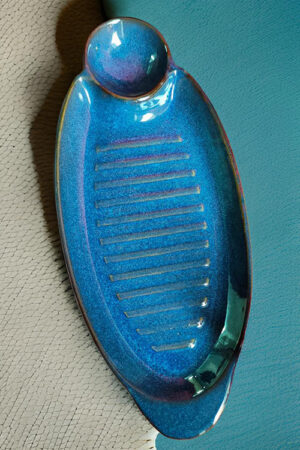 Blue Pottery Ceramic Oval Leaf Dip Platter