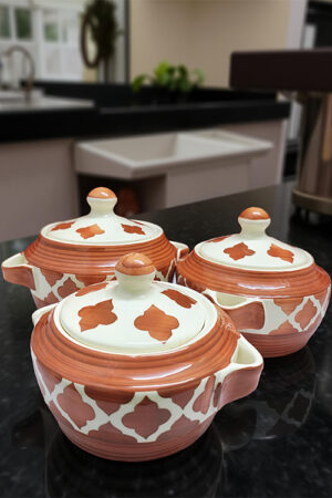 Blue Pottery Orange Handpainted Ceramic Stoneware Casserole with Lid