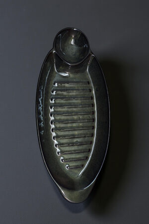 Charcoal Grilled Blue Pottery Oval Ceramic Platter – Handcrafted Serveware