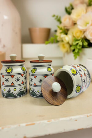 Blue Pottery Hand-Painted Ceramic Kitchen Storage Jars – Set of 3 (450 ml each)