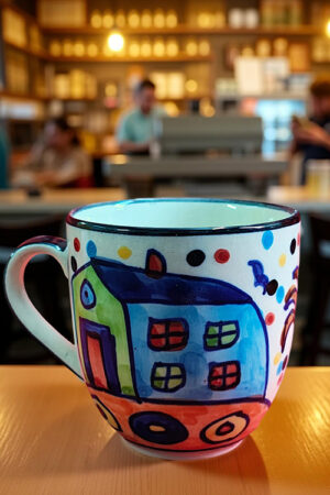 Blue Pottery Cream & Blue Printed Ceramic Mugs