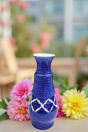 Blue & White Moroccan Ceramic Flower Vase – Handcrafted Geometric Accent Decor