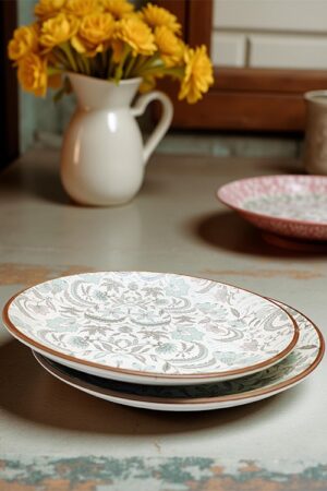 Muted Pastel Phool Bagh Dinner Plate – Handcrafted Ceramic Floral Design