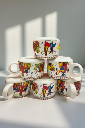 Punjabi Folk Dance Ceramic Tea Cup Set (Set of 6)