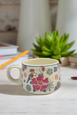 Vintage Floral Ceramic Cup Set – 6-Piece Multicolor Tea & Coffee Mug Collection