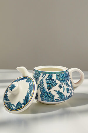 Blue Floral Paisley Ceramic Teapot With Cups