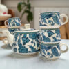 Blue Floral Paisley Ceramic Teapot With Cups - Image 3