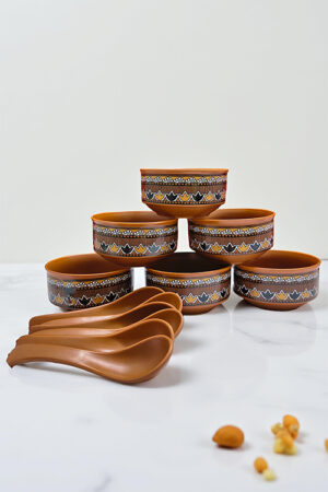 Handcrafted Terracotta Soup Bowl Set with Spoons – Tribal Art Design